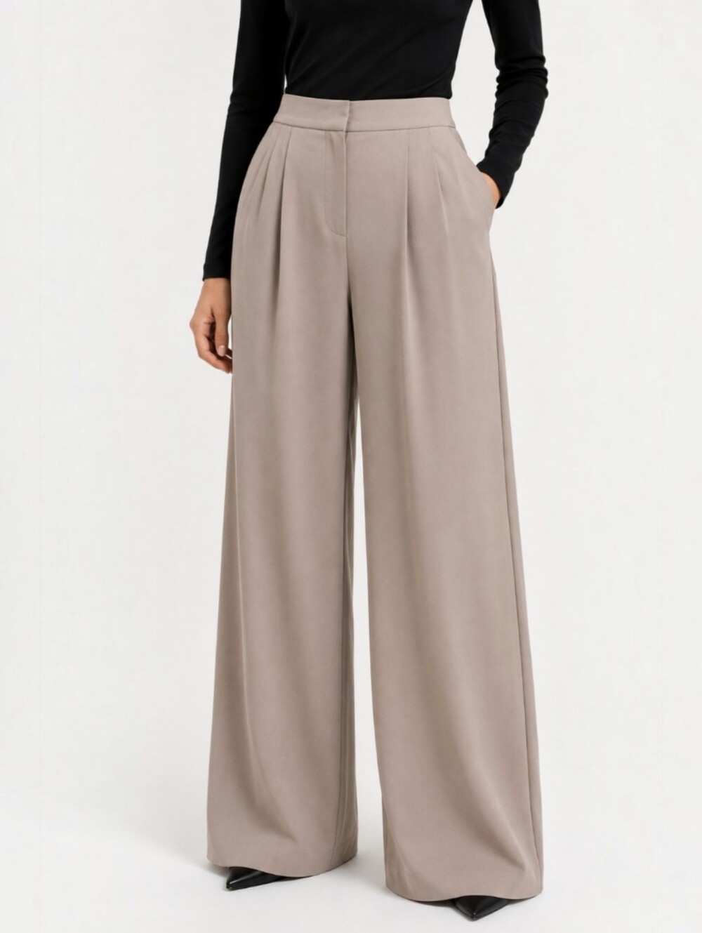 Max Mara Leisure Bonn Wide Leg Pleated Trousers S Beige Stretch Jersey Minimal